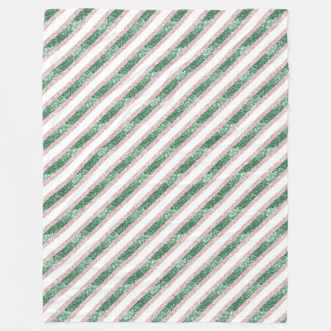 Cobertor De Velo Blush Pink Green Glitzy Stripes  (Frente)