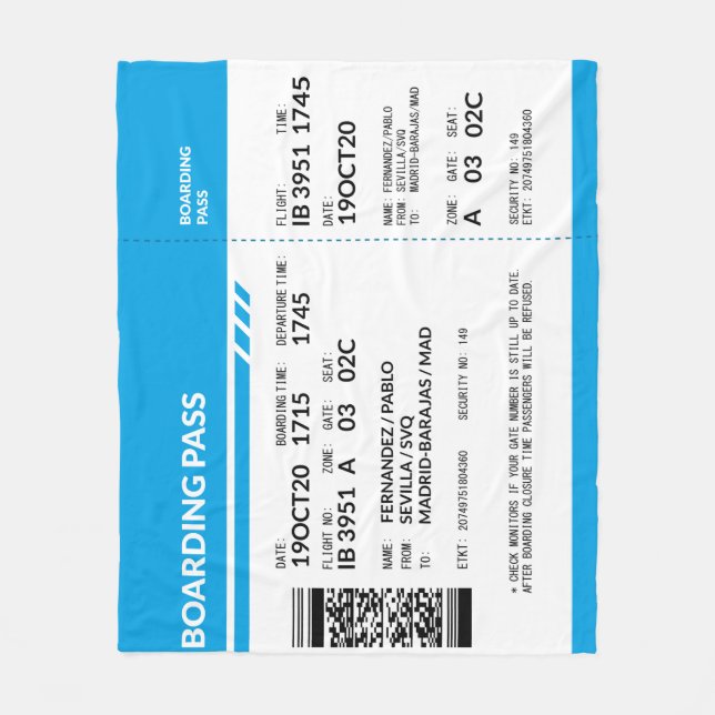 Cobertor De Velo Boarding Pass (blue) (Frente)