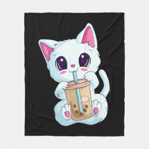 Cobertor De Velo Boba Tea Cat Anime Para Mulheres Kawaii Bubble Tea