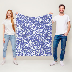Cobertor De Velo Boco Chic Blue White Paisley Flor Heart