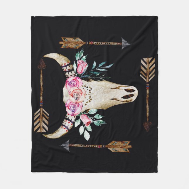 Cobertor De Velo Bohemian Deer Skull Watercolor Art (Frente)