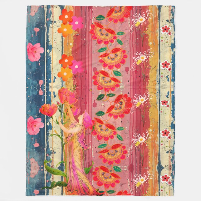 Cobertor De Velo Bohemian Floral Fleece Blanket (Frente)