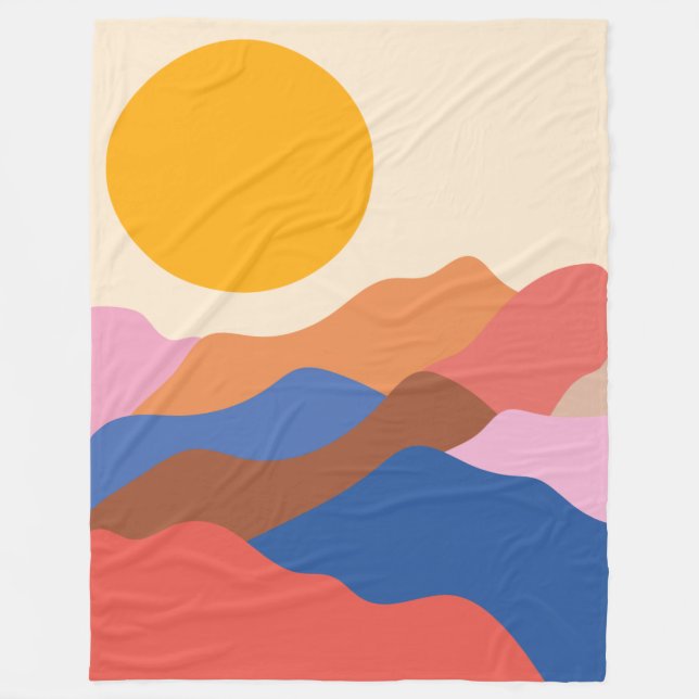 Cobertor De Velo Boho Aestético Abstrato Paisagem Montanha Azul  (Frente)