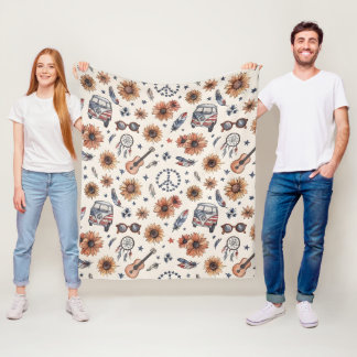 Cobertor De Velo Boho Americana Festival Sunflowers VW Bus 4th of J