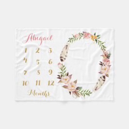 Cobertor De Velo Boho Baby Girl Milestone Mensal