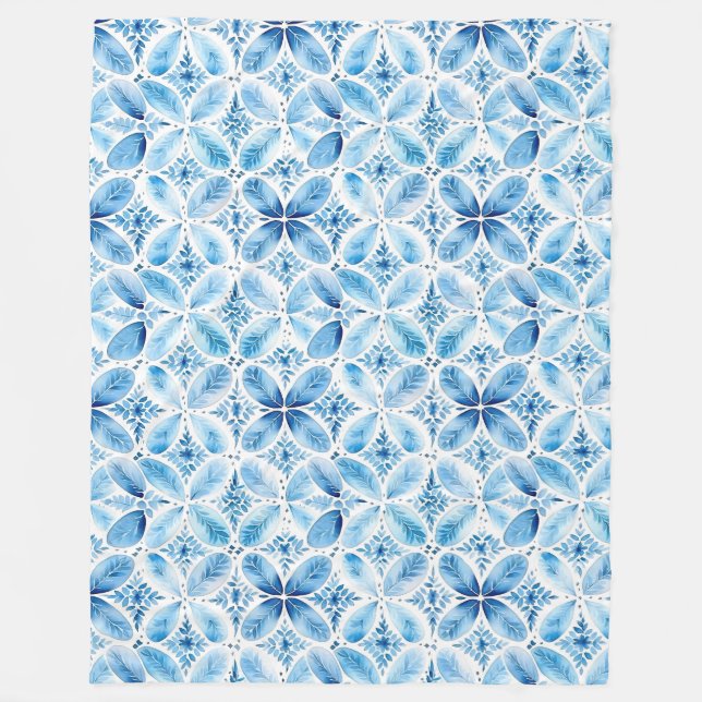 Cobertor De Velo Boho Blue White Floral Abstrato (Frente)
