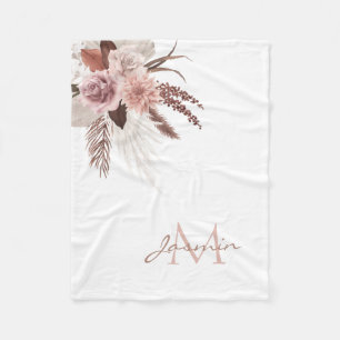 Cobertor De Velo Boho Blush Rosa Grama Pampas Floral Monograma