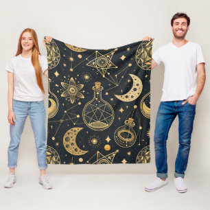 Cobertor De Velo Boho Celestial com Símbolos de Alquimia Dourados
