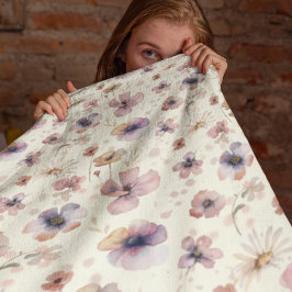 Cobertor De Velo Boho Cream Blush Watercolor Wildflower