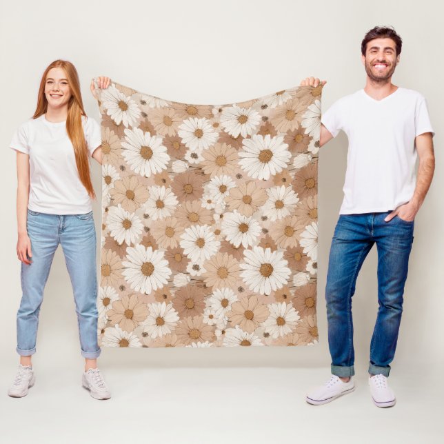 Cobertor De Velo Boho Earth Tone Daisy Tan Floral Pattern (In Situ)