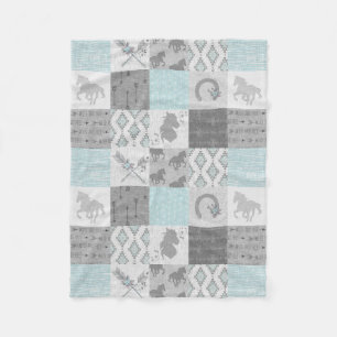Cobertor De Velo BoHo Fleece Blanket de Cavalo Selvagem - Aqua/Cinz