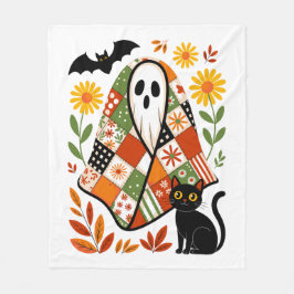 Cobertor De Velo Boho Ghost and Black Cat Cottagecore Halloween