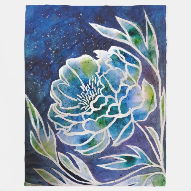 Cobertor De Velo Boho Marinho Azul Celestial Dahlia Floral Aquarela (Frente)