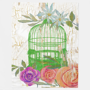 Cobertor De Velo Boho Modern Vintage Pássaros Florais Madeira