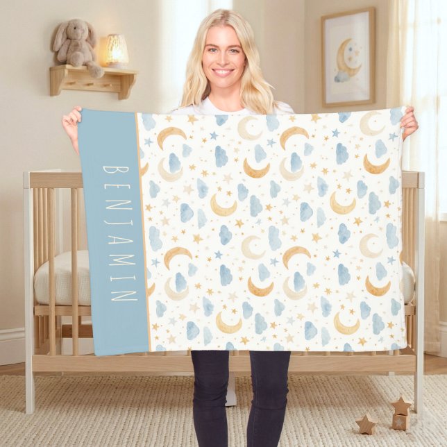 Cobertor De Velo Boho Moon Stars Cloud Kids Monogram (Boho Moon Stars Cloud Kids Monogram Fleece Blanket)