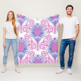 Cobertor De Velo Boho Peacock Feather Jewel Tone-Neon Pink