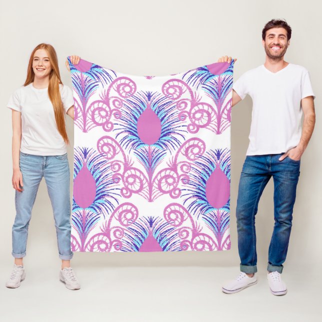 Cobertor De Velo Boho Peacock Feather Jewel Tone-Neon Pink (In Situ)