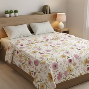 Cobertor De Velo Boho Rosa Suave Aquarela Flor Silvestre