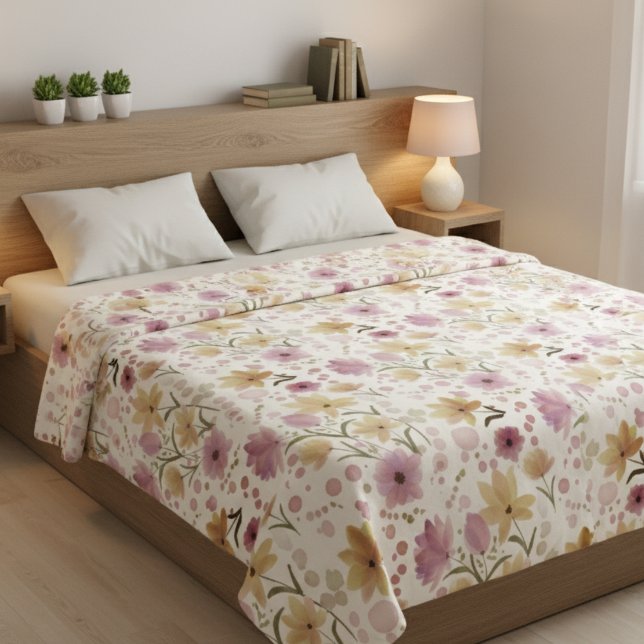 Cobertor De Velo Boho Rosa Suave Aquarela Flor Silvestre  (Criador carregado)