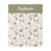 Boho Sage Green Watercolor Wildflower Monogram