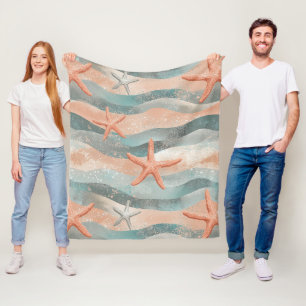 Cobertor De Velo Boho Starfish Terracotta Azul Turquesa Praia Orgân