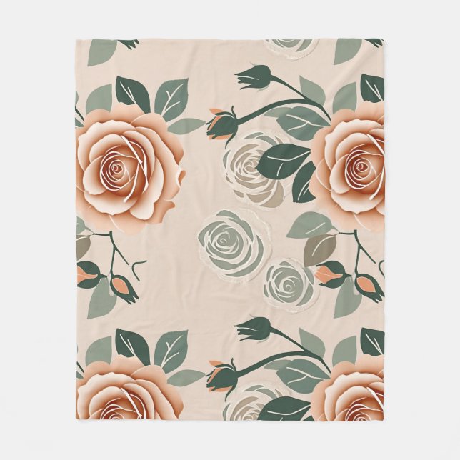 Cobertor De Velo Boho Style Roses In Pastel Orange And Sage Green  (Frente)