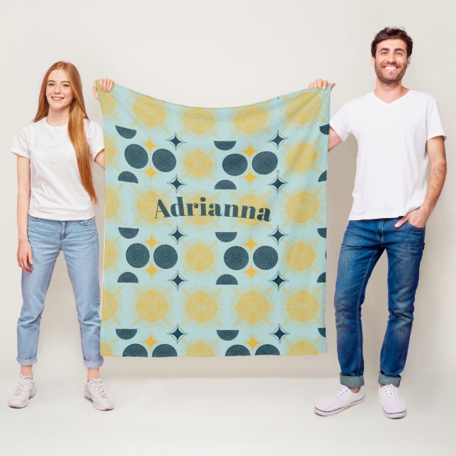 Cobertor De Velo Boho Sun Moon Stars Baby Blue Yellow Personalizado (In Situ)