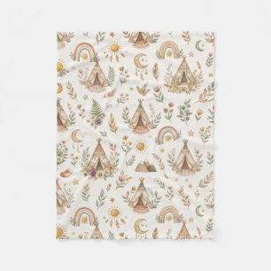 Cobertor De Velo Boho Teepee e Arco-íris Florestal Bebê Neutro 