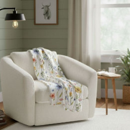 Cobertor De Velo Boho Watercolor Blue Yellow Pink Wildflower