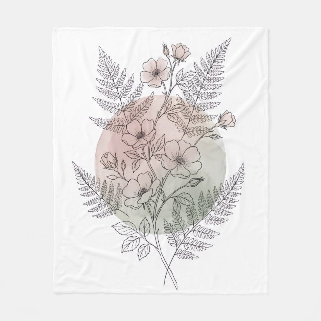 Cobertor De Velo Boho Wildflower Samambaia Arte Botânico em Rosa Pó (Frente)
