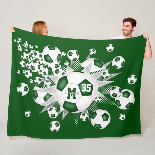 Cobertor De Velo bola branca verde estrelas de futebol (In Situ)