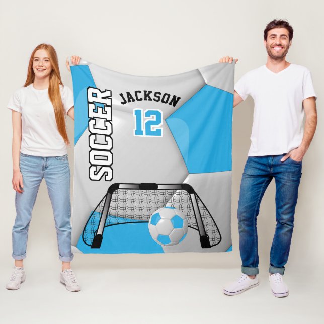 Cobertor De Velo Bola de futebol branco e azul com texto indefinido (In Situ)