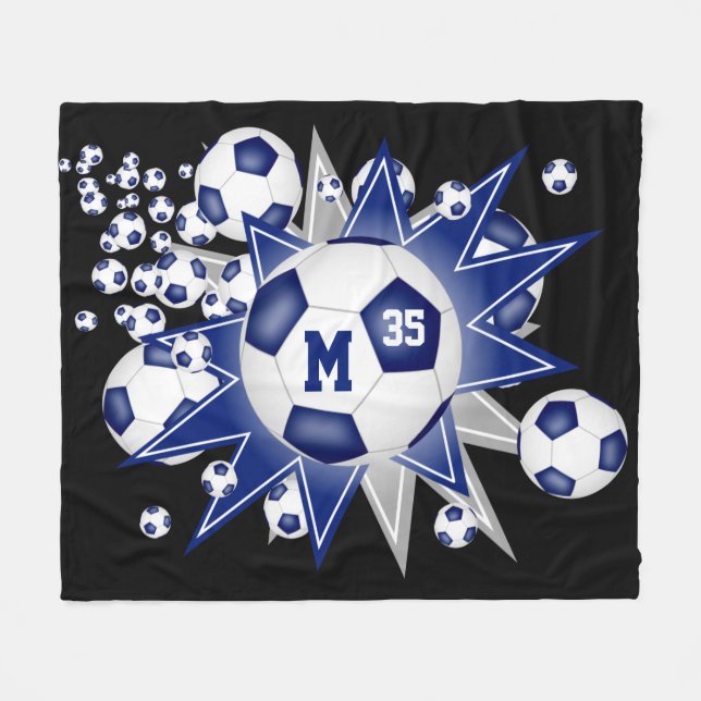 Cobertor De Velo bola de futebol com decor de sala de cinza azul (Frente (Horizontal))