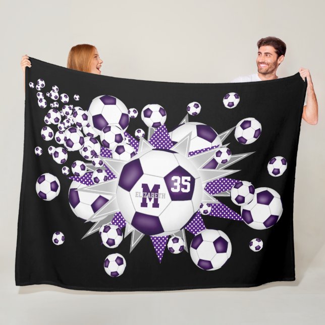 Cobertor De Velo bolas de futebol roxas cinzas estrelas meninas qua (In Situ)