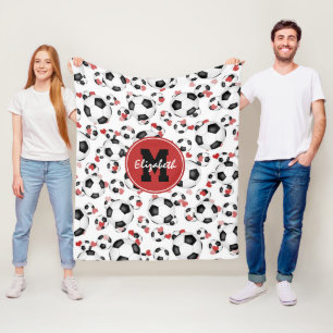 Cobertor De Velo bolas e corações de futebol monogramas