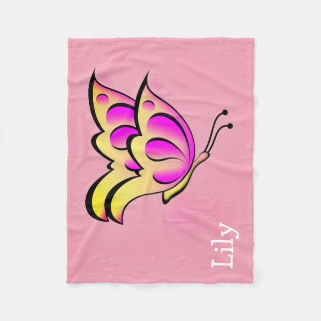 Cobertor De Velo  Bold pink butterfly - personalized  (Frente)
