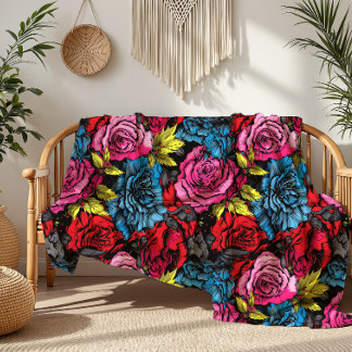 Cobertor De Velo Bold Punk Blooms Floral Fleece