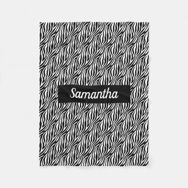 Cobertor De Velo Bold Zebra Stripe Preto e Branco com Nome (Frente)
