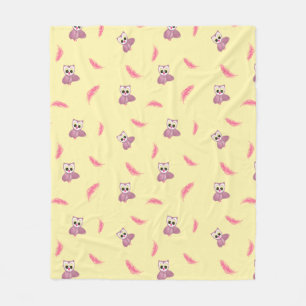 Cobertor De Velo Boletim Amarelo Cozy com Corujas e Penas
