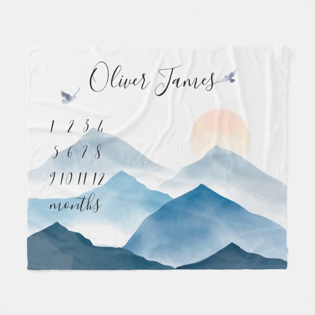 Cobertor De Velo Boletim Mensal do Milestone do Bebê das Montanhas (Frente (Horizontal))