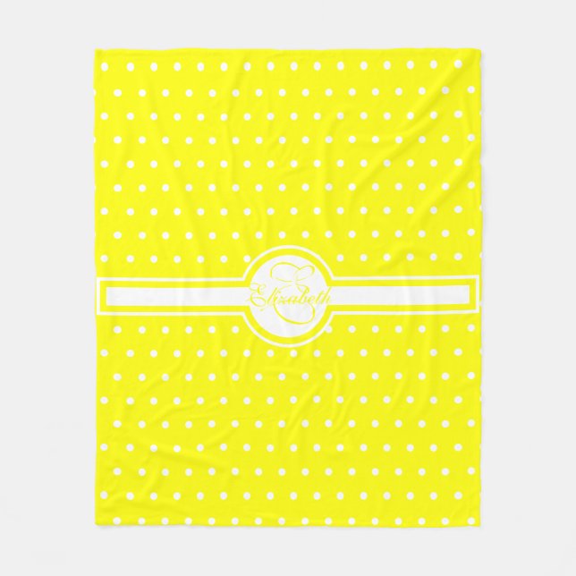 Cobertor De Velo Bolinhas brancas elegantes no monograma amarelo (Frente)