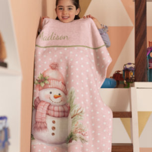 Cobertor De Velo Bolinhas de Neve Rosa, Folha Personalizada