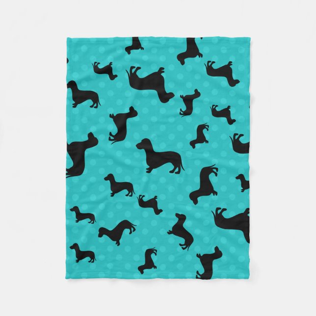 Cobertor De Velo Bolinhas de turquesa em forma de dachshund preto (Frente)