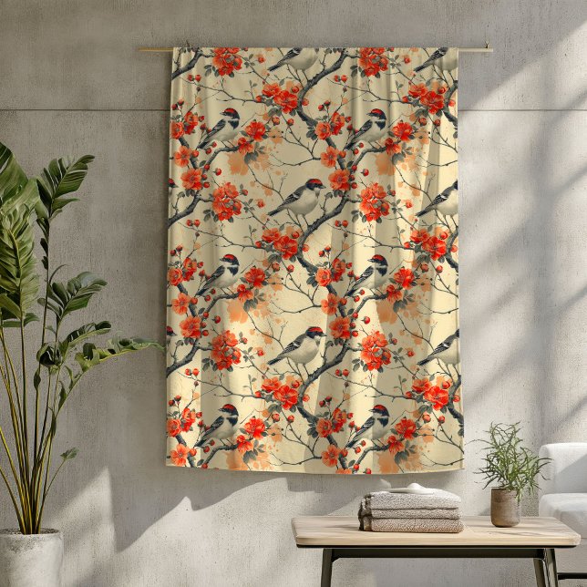 Cobertor De Velo Bolsa de Autumn com Acentos Florais Russos (Autumn Birds Blanket with Rustic Floral Accents)