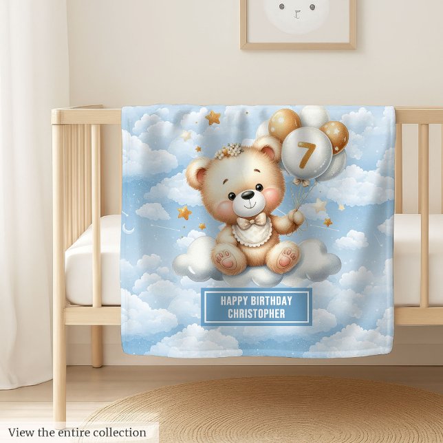 Cobertor De Velo Bolsa de ursinho monograma para 7 (Monogram teddy bear blanket for 7th birthday boy)