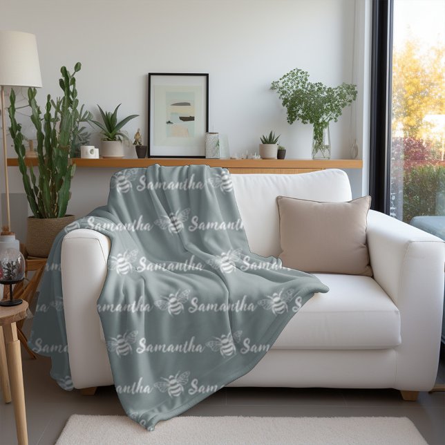 Cobertor De Velo Bombardeio de Cinza de nome de caligrafia personal (Criador carregado)