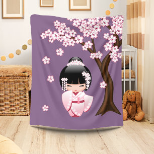 Cobertor De Velo Boneca Branca Kimono Kokeshi - Garota Gisha Bonita