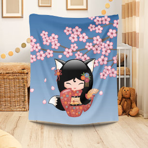 Cobertor De Velo Boneca de Kitsune Kokeshi - menina de gueixa do