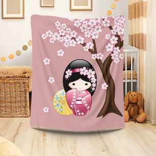 Cobertor De Velo Boneca de Kokeshi do primavera - gueixa japonesa