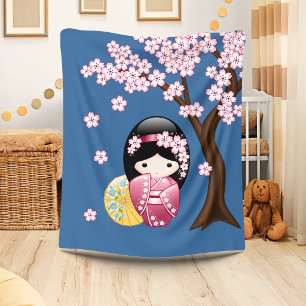 Cobertor De Velo Boneca de Kokeshi do primavera - gueixa japonesa